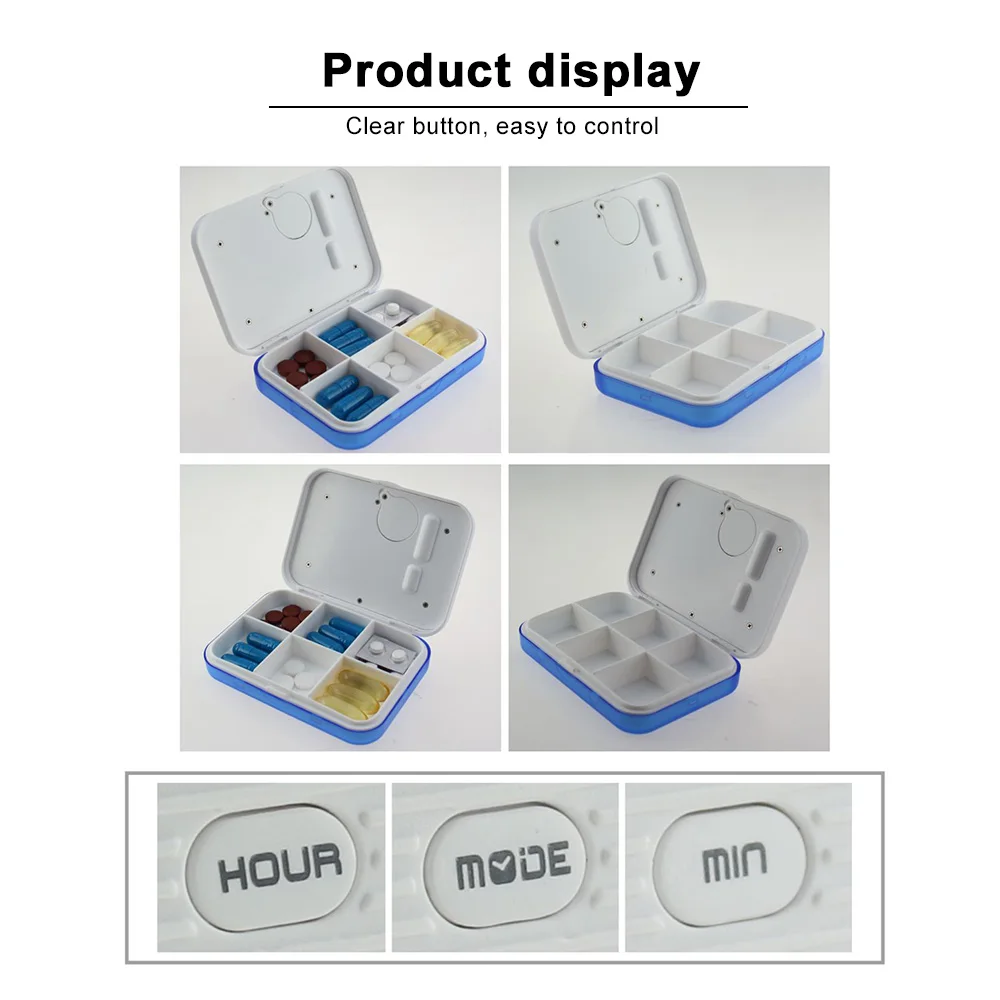 6 Girds Pill Organizer Case Медицина диспенсер разветвитель электронный таймер пылезащитный