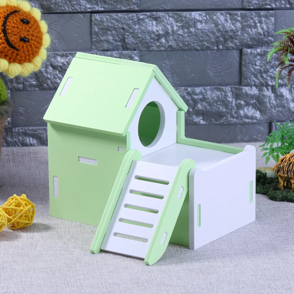 

Cute Hamster House Wooden Nest Loft Bed Cage Nest Pet Hedgehog Guinea-pig Castle Climb Ladder Toys Small Pet House Cage