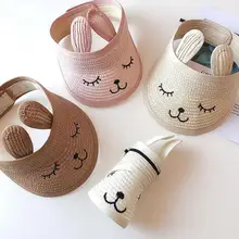 1 шт., детская соломенная шляпа с вышитыми кроличьими ушками, пустая верхняя шляпа для мужчин и женщин, летняя уличная соломенная шляпа