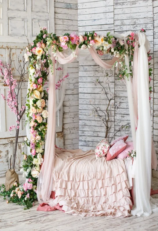 Laeacco Boudoir кровать занавеска цветы фотосессия свадебные фотографии фоны