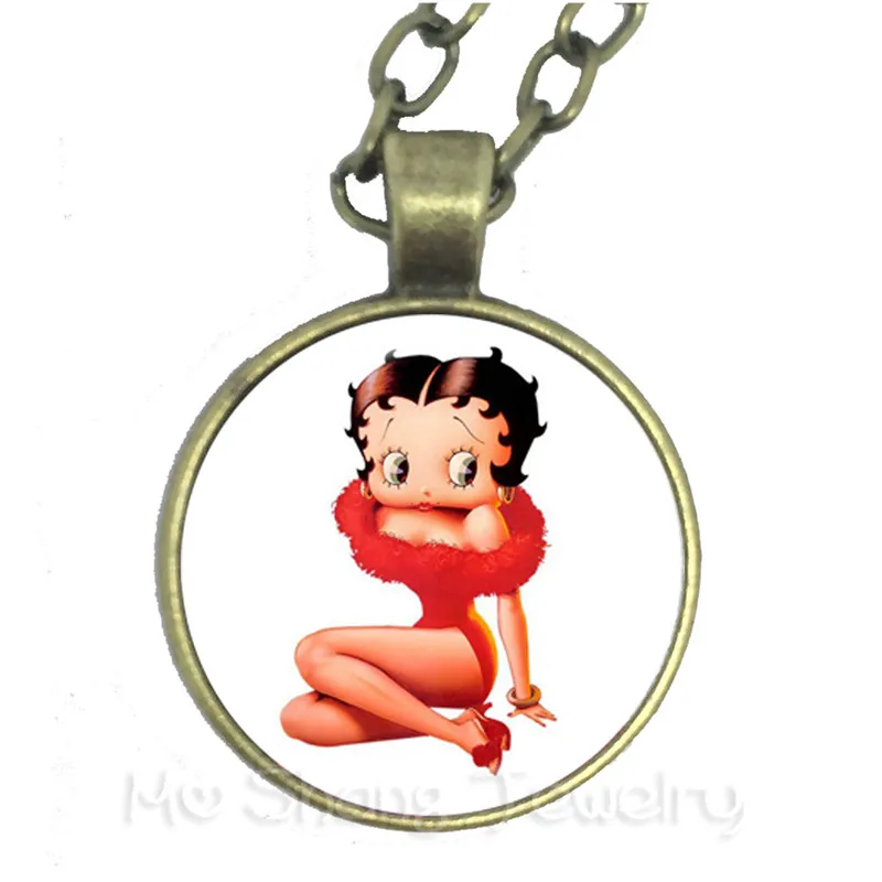 1 шт. 25 мм круглый стеклянный кабошон ручной работы Betty Boop Ожерелье для друзей стеклянный кулон ювелирные изделия для женщин девочек лучший подарок - Окраска металла: 18