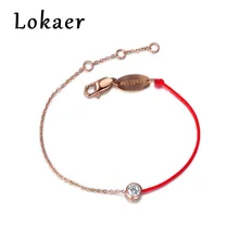 Lokaer Классическая Титановая Сталь CZ Кристалл Браслеты и браслеты для женщин Красная веревочная цепь и звено браслет ювелирные изделия B170610266R
