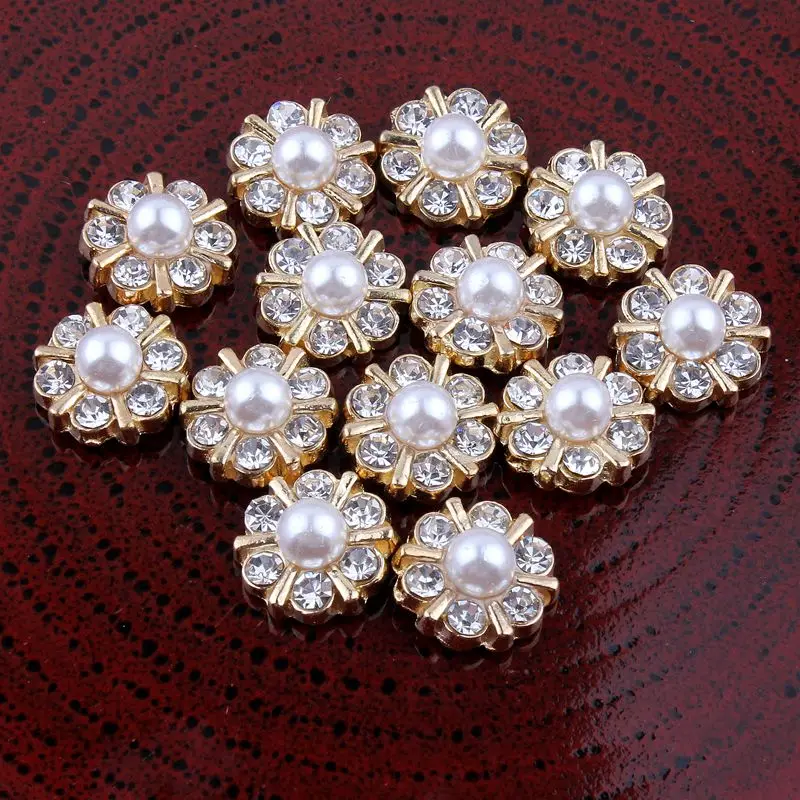 30p Crystal Pearl Buttons Alloy Flatback Rhinestone Buttons for Hair Accessories