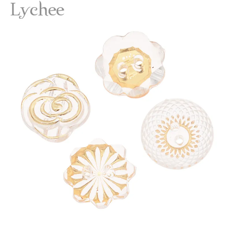 Lychee Life 10pcs Flower Shaped 2 Holes Buttons Transparent Plastic DIY Sewing Material Button For Garments | Дом и сад