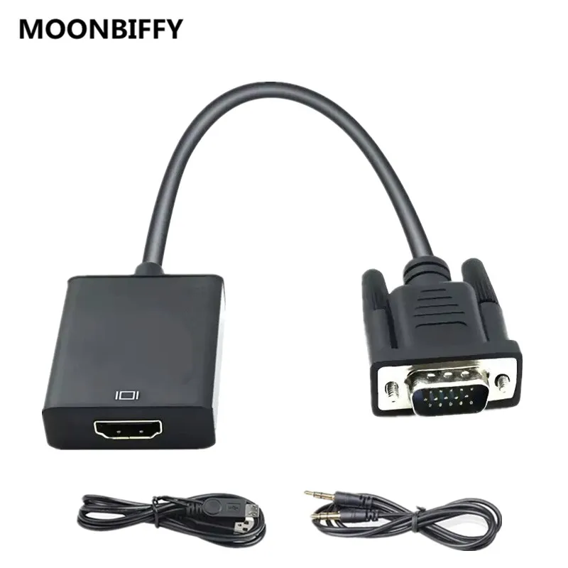 

MOONBIFFY VGA to HDMI Converter Cable Adapter Output 1080P HD with Audio VGA HDMI Adapter for PC Laptop to HDTV Projector Black