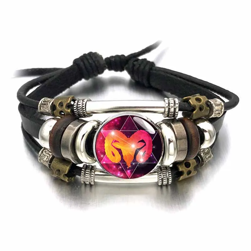Регулируемые 306 Знаки зодиака браслеты мужские браслеты на запястье пряжки Легкосплавные винтажные панк действительно кожаные браслеты для женщин Шарм подарок