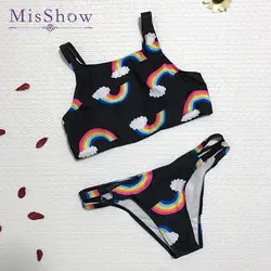 Misshow Новинка 2019 года сексуальное бикини с принтом радуги купальные костюмы женские купальники комплект для женщин высокая шея