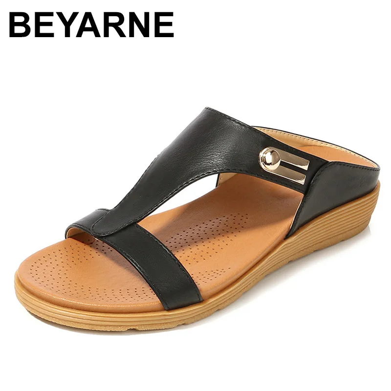 

BEYARNEWomen Slipper Sandals Wedges Platform Leather Peep Toe Crystal Elegant Female Sandals Ladies Mules Clogs SummerShoesE538
