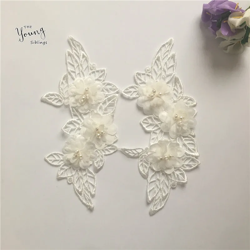 

New arrive White Embroidery Hollow out Lace Collar ABS pearl DIY Trim Neckline Fabric Clothing Accessory Supplies A pair of sale