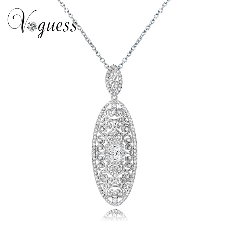 VOGUESS Vintage Shield Pendant Necklace Luxury White Gold Color AAA