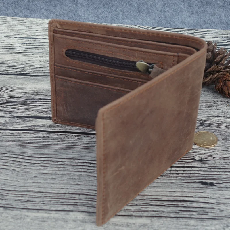 

horse short Wallet Zipper cross section eighty percent off leather first layer of Leather Handmade Vintage Qian Jianan