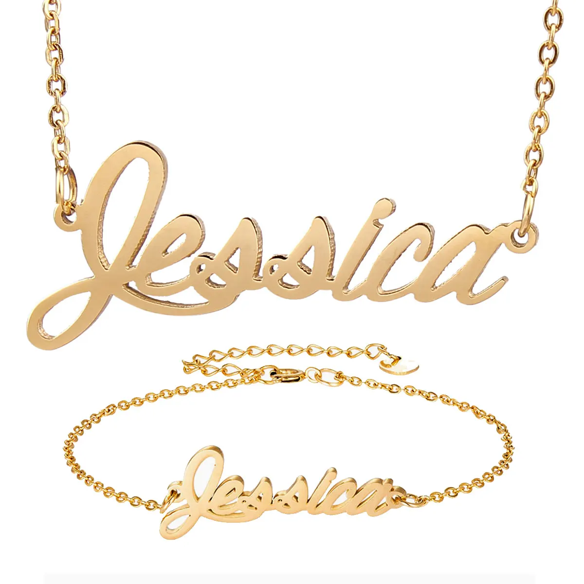 Ожерелье и браслет из нержавеющей стали с надписью Jessica|Ювелирные наборы| |