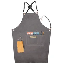 Catering Plain Anti-Fouling Useful Kitchen Accessories Apron With Pockets Unisex Denim Bib Apron Work Uniform Chef Cook LFB178