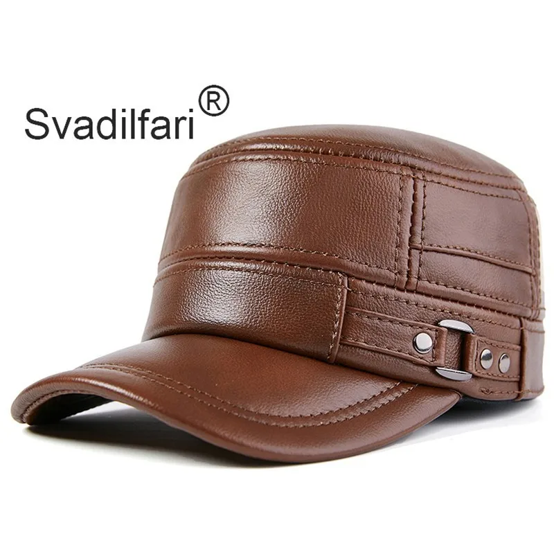 Kaufen Svadilfari Herbst Winter Erwachsene Männer Echtes Leder Warme Baseball Caps Rindsleder Flache Top Kappe Mittleren Alters Männer Marken Leder Hüte