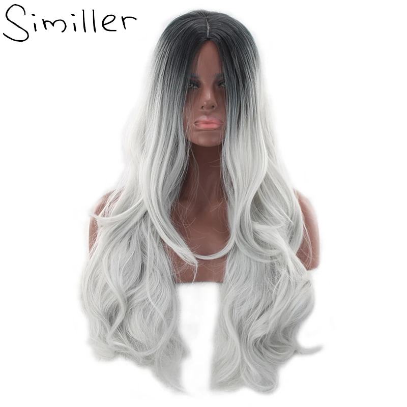 

Similler 26" Women's Black To Grey Ombre Wig Long Curly Heat Resistant Synthetic Hair