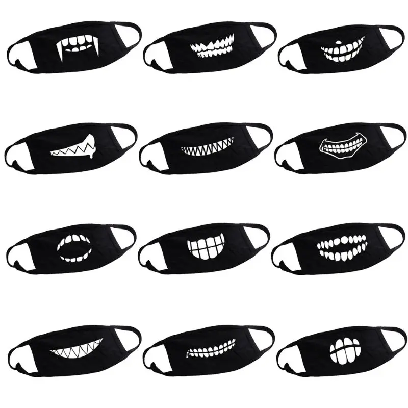 

ZLROWR Unisex Outdoor Cartoon Teeth Printed Face Mouth Mask Washable Cotton Breathable gai