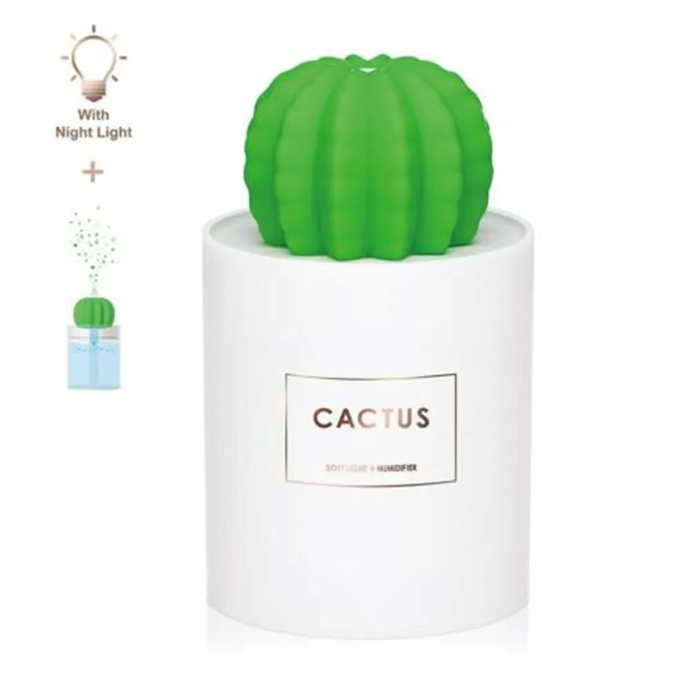 

USB Humidifier with Night Light Mini Size Cactus Humidifier for Bedroom Home Office Car 280ml 50ml/h with Timed Auto Shutdown