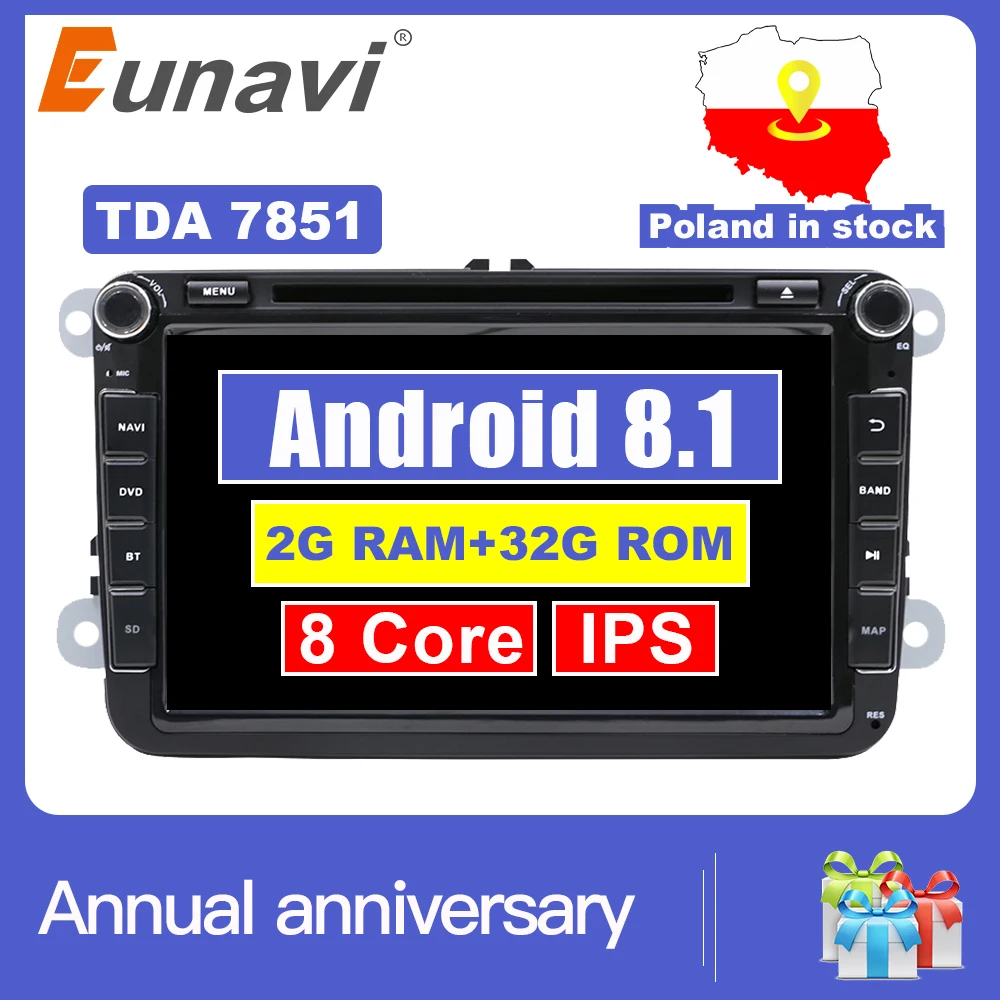 Eunavi 2 Din 8 Octa core Android 8 1 font b car b font dvd for