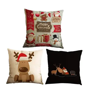 

45x45cm Xmas Reindeer Santa Snowman Design Linen Pillow Cover Home Car Bedroom Cushion Case