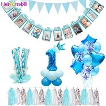 Heronsbill 12 mois cadre Photo bannière premier anniversaire décorations 1st bébé garçon fille mon 1 an fête fournitures or rose bleu(China)