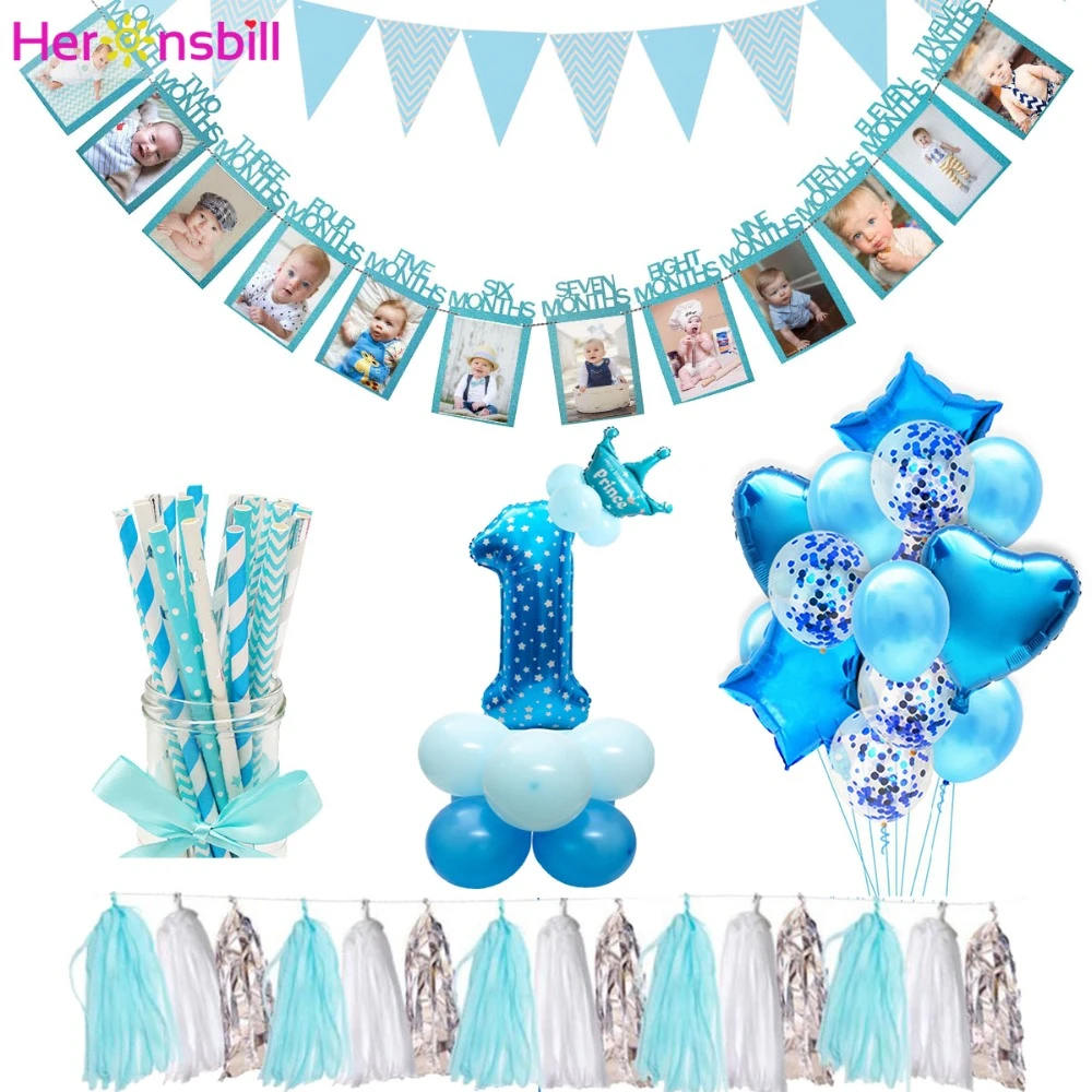 Heronsbill Banniere De Cadre Photo De 12 Mois Decorations De Premier Anniversaire Fournitures De Fete Pour Bebe Garcon Et Fille De 1 An Or Rose Bleu Aliexpress
