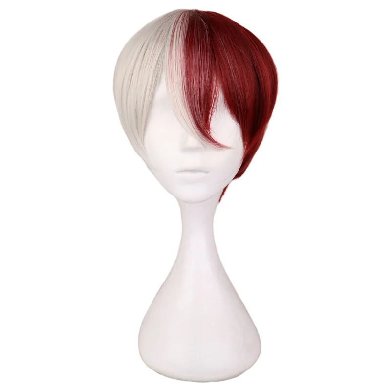 Qqxcaiw Men Short Costume Cosplay Wig Boys Half White Half Red 30