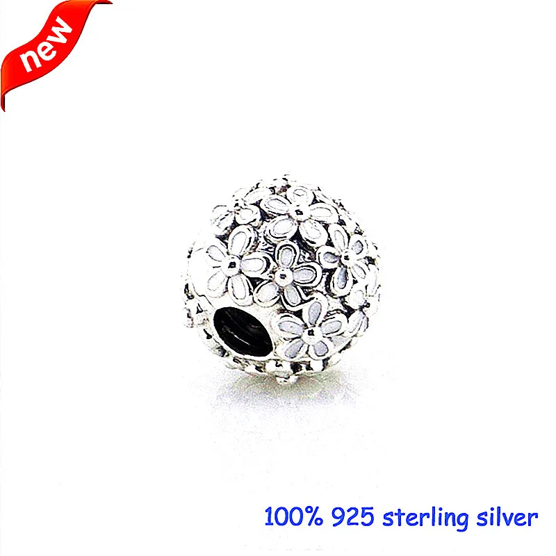 

Authentic 925 Sterling Silver Daisy Clip Beads With White Enamel for Jewelry Making Fit Bracelets DIY Fine Jewelry YCL003