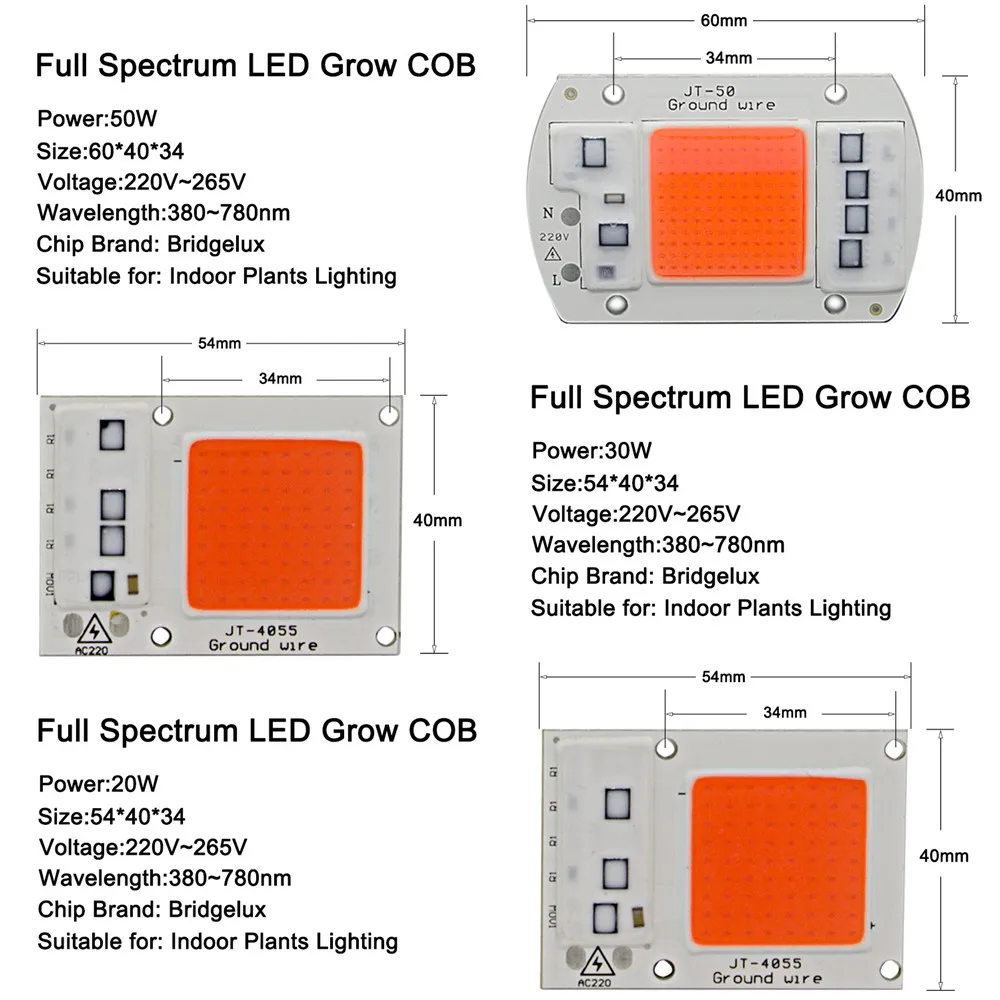 5 шт. полный спектр светодиодный светящийся чип DIY 220 В AC COB 380 ~ 780nm мощность 20 Вт 30 50