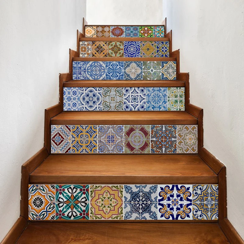 6Pcs/set 3D Self-adhesive  Vinyl Staircase Stair Riser Floor Sticker Wall Decal