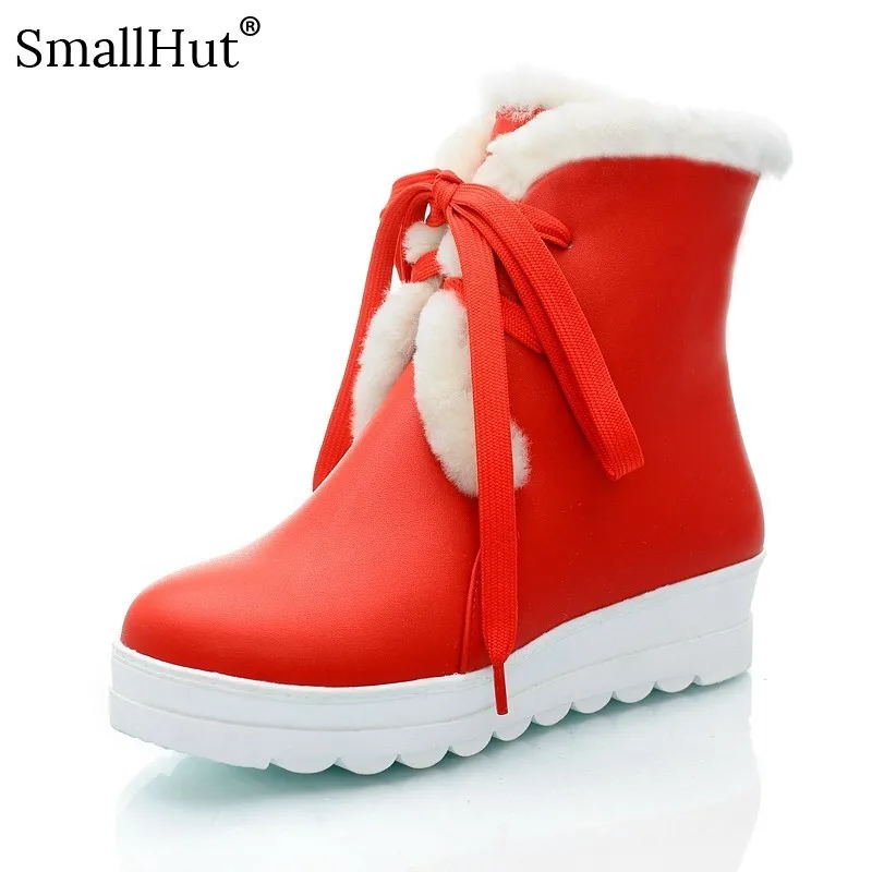 

Platform Snow Boots Women Wool Neckline Winter Fashion New Fashion Ladies Black White Red Plush Warm Round Toe Ankle Boots E119