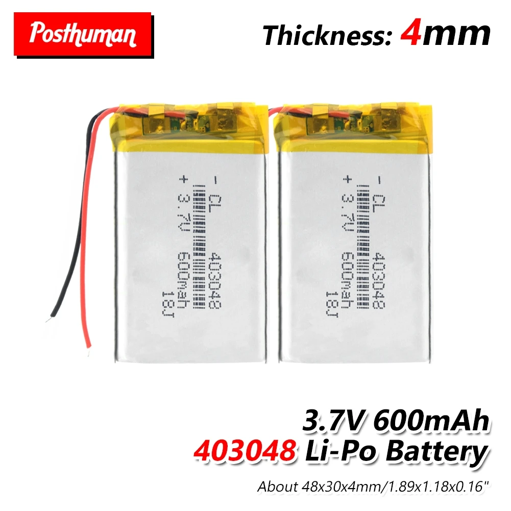 

3.7V,600mAH,[403048] Rechargeable PLIB polymer lithium Li-ion battery for GPS,mp3,mp4,MP5 DVD DVR PowerBank,speaker,DVR RECORDER