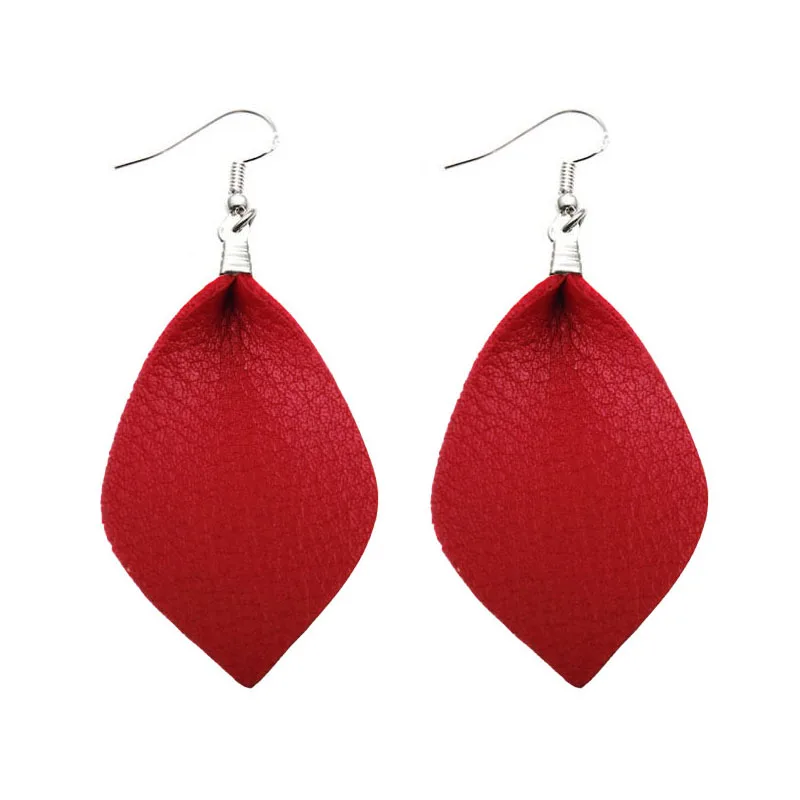 ZWPON серебряные кожаные серьги в виде листьев для женщин, трендовая Весенняя красная серьга,, кожаные серьги aretes largos - Окраска металла: Red