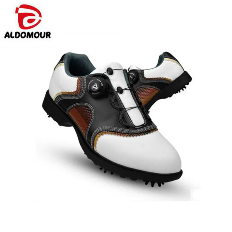 

Men's golf shoes Leather for Men slip resistant sports shoes Revolving shoe lace movable nail shoes