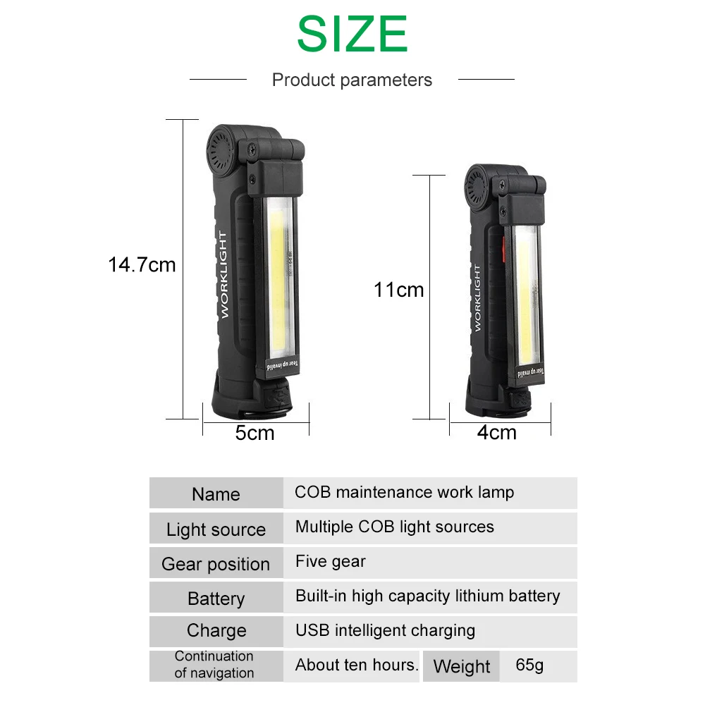 COB+ светодиодный портативный флэш-светильник, USB фонарь, рабочий светильник, магнитный перезаряжаемый подвесной крючок, уличный Автомобильный ремонтный аварийный светильник