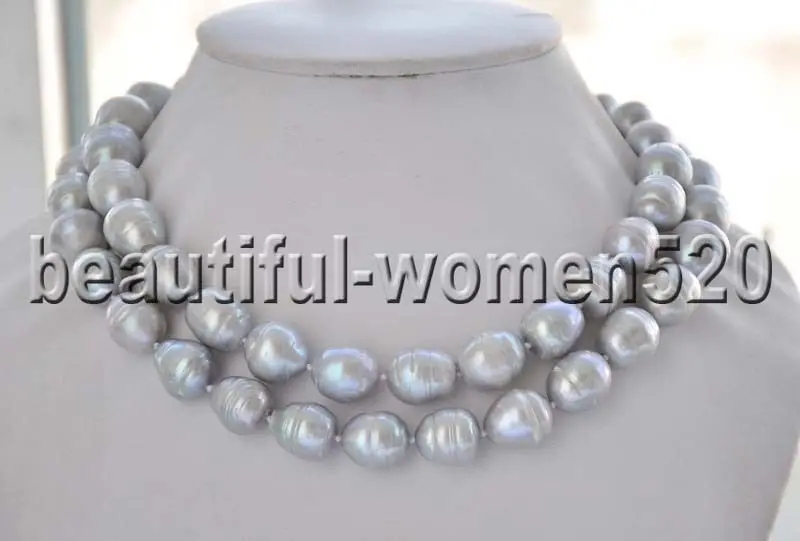 

Z7310 2Strands 15mm GRAY RICE wrinkle FRESHWATER PEARL NECKLACE 33inch
