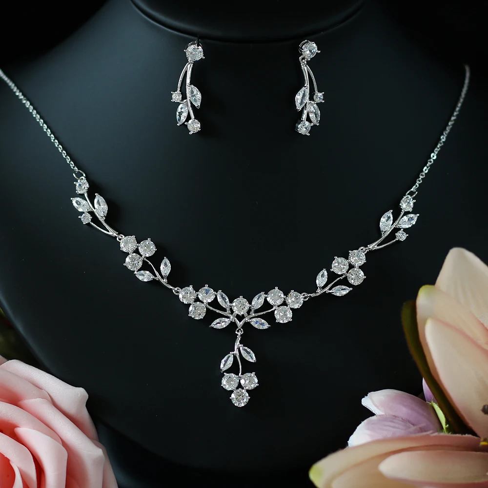 

ASNORA Cubic zirconia Bridal Jewelry set water droplets flower crystal rhinestone Party Wedding Jewelry Necklace Set