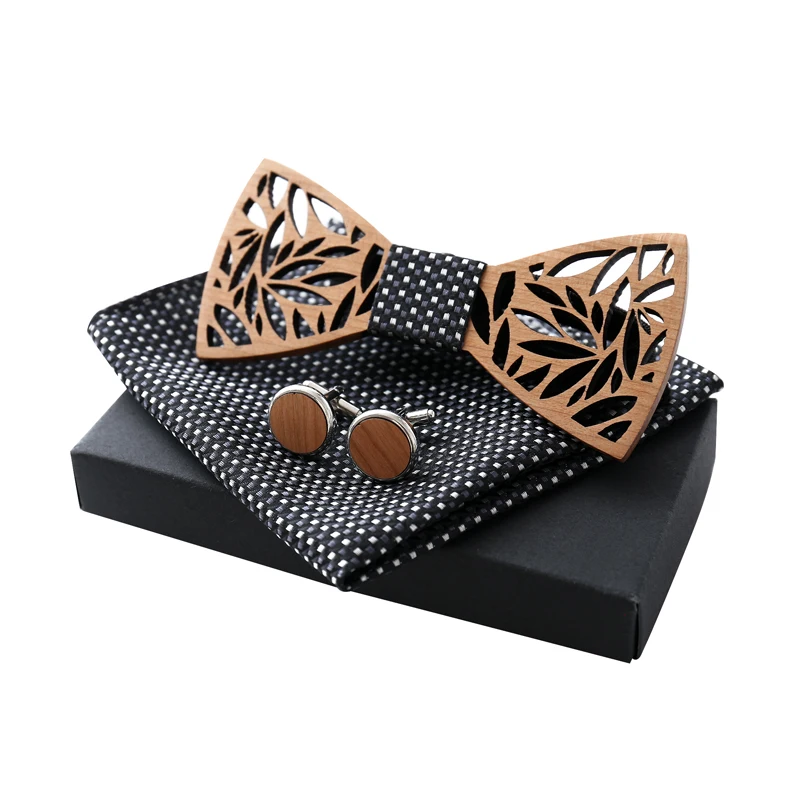 Высокое качество деревянный галстук-бабочка Галстуки пятно полоса плед дизайн носовой платок красивая брошь элегантные запонки комплекты