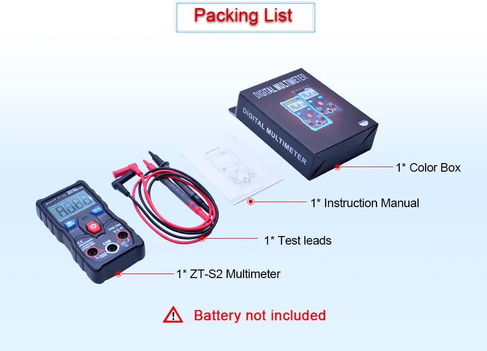 ZOYI ZT-S2, цифровой мультиметр, тестер с автоматическим диапазоном, true rms Multimetro AC DC 600 в вольтметр+ батарея/NCV тест, ЖК-подсветка