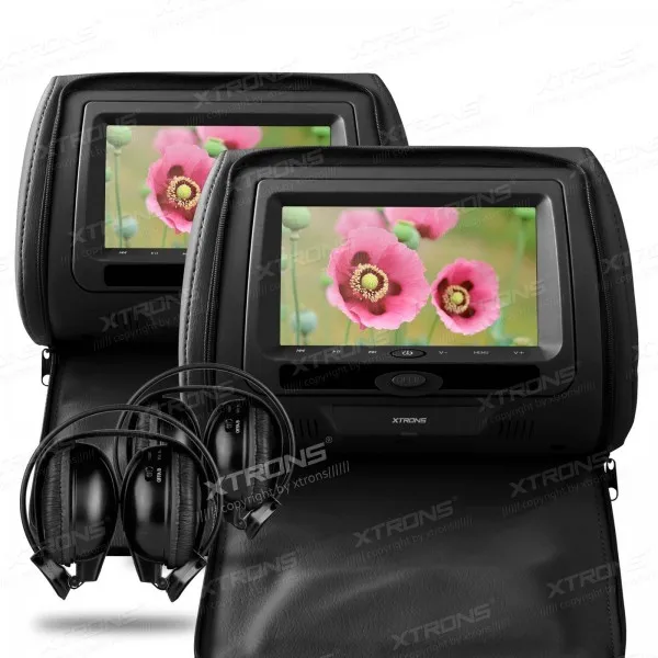 Perfect 2x7" Car Headrest DVD Player Digital LCD Screen Games Headrest Monitor DVD USB IR/ FM Zip Cover +2pcs IR Headphone Black 1