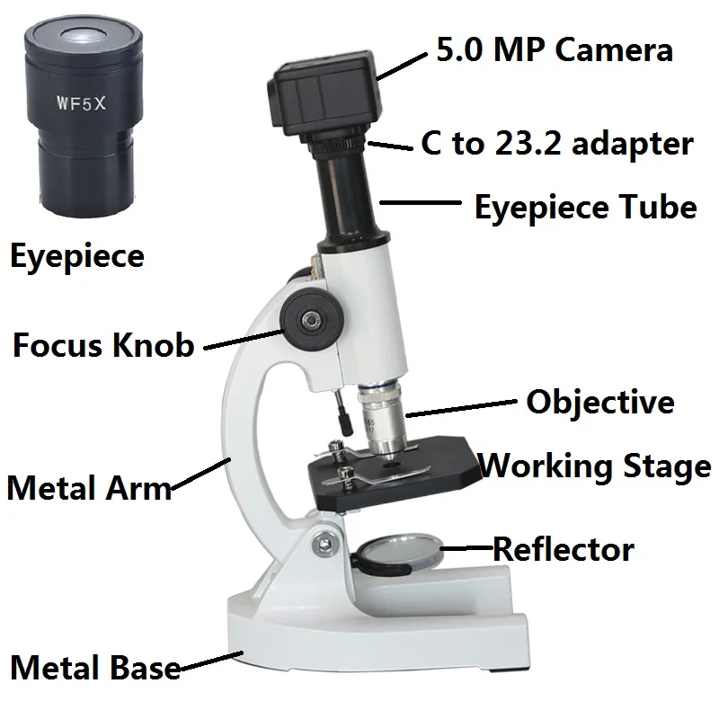 5.0MP USB Digital Microscope 200X Monocular School Laboratory Biological Microscope Students Education Bio-microscope Boys Girls