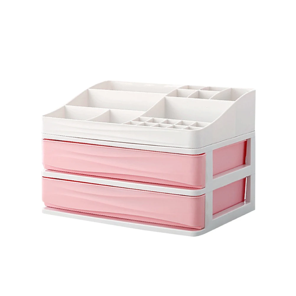 

1 pc Storage Case Desktop Stylish Drawer Type Plastic Double-deck Stratified Makeup Organizer Cosmetics Box with Top Cover