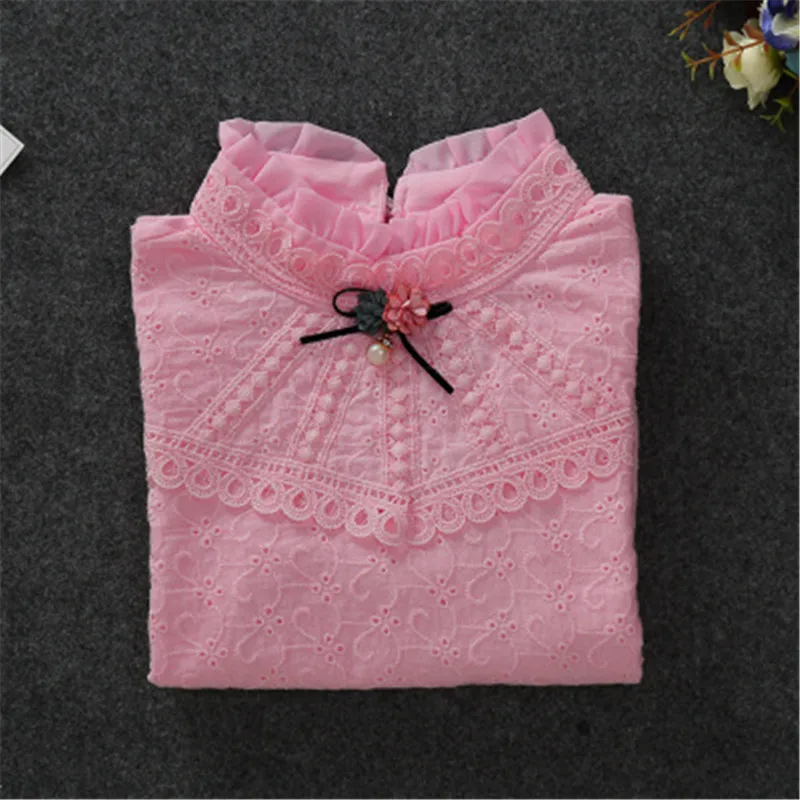 Autumn Winter Girls Blouse Shirts Baby Teenager School Girl Tops Cotton Lace Long Sleeve Kids Shirt Children Clothes - Цвет: J