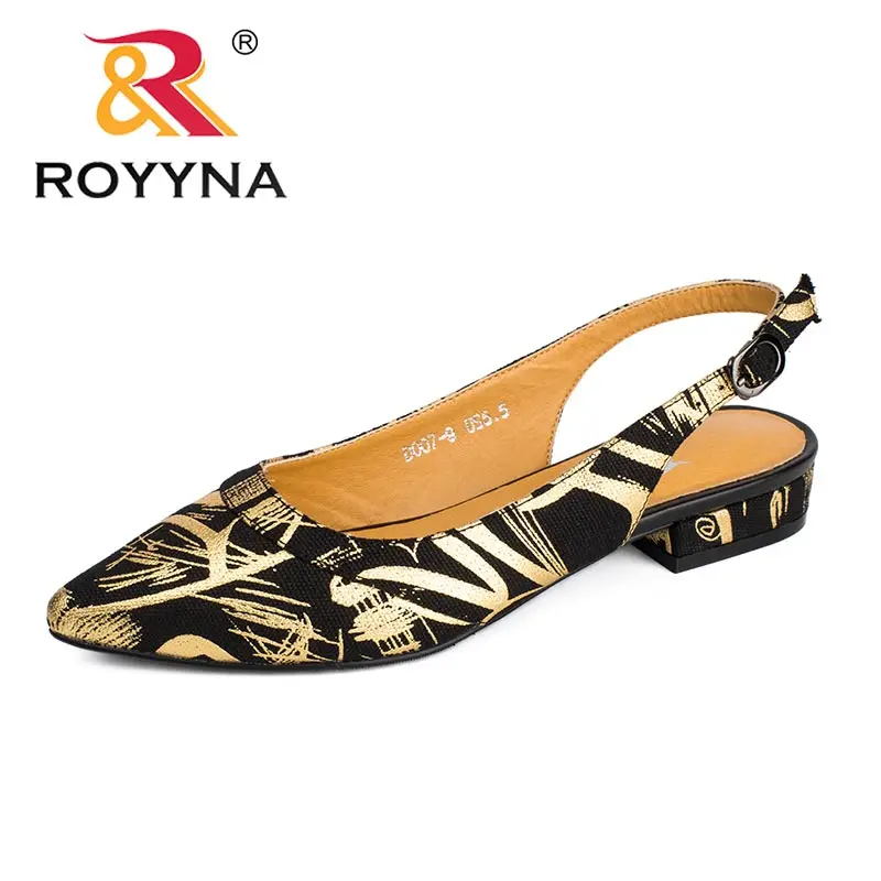 ROYYNA/новые модные стильные женские туфли-лодочки; женские модельные туфли с острым носком; женские свадебные туфли на квадратном каблуке; удобная обувь; - Цвет: BLACK GOLDEN
