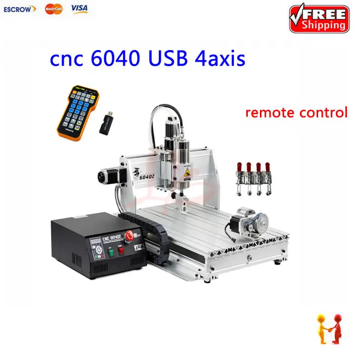 

High precision new 4axis cnc engraving machine 6040 with USB port +mach3 remote control+water pump+auto-checking instrument