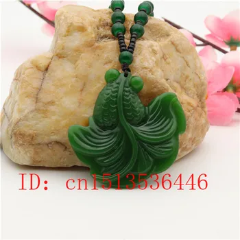 

Carved Goldfish Jade Pendant Natural Chinese Green Beads Necklace Charm Jewellery Fashion Lucky Amulet Gifts for Women Man