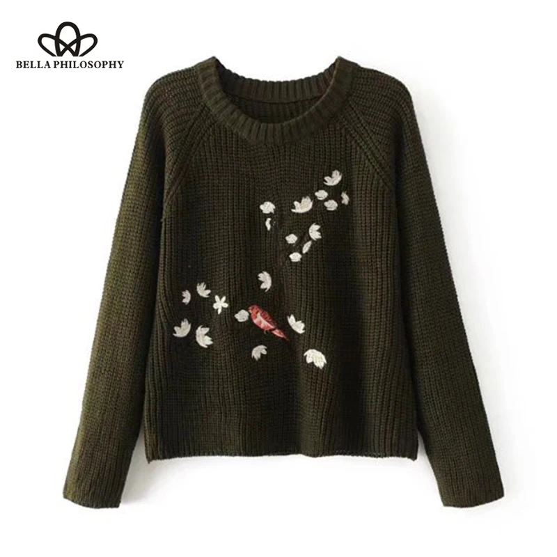 

Bella Philosophy 2018 Autumn Winter Sweater Women Embroidery Sweater Female Knitting Long Sleeve Pullover Ladies Casual Jumper