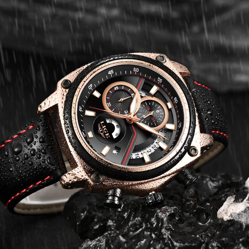 LIGE Mens Watches Top Brand Luxury Mens Fashion Business Watch Men Black Leather Waterproof Quartz Wristwatch Relogio Masculino