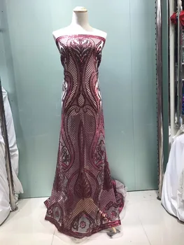

Red Bridal Lace Fabric 2019 African Tulle Lace Fabric High Quality Nigerian Sequins Lace Fabric 5yard For African Lace JL030