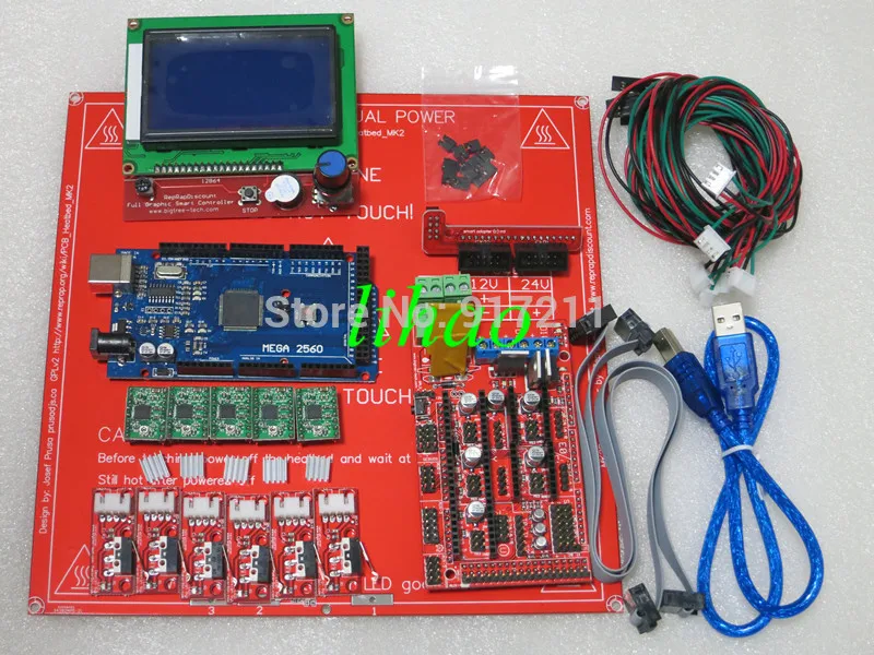 Reprap Ramps 1.4 Kit With Mega 2560 r3 + Heatbed mk2b + 12864LCD Controller + A4988 Driver + Endstops + Cables For 3D Printer