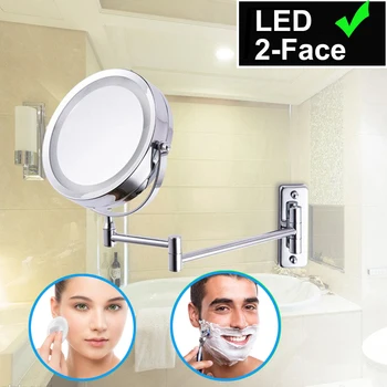 

Bath Mirror LED Cosmetic Mirror 1X/3X Magnification Wall Mounted Adjustable Makeup Mirror Dual Arm Extend 2-Face Bathroom Mirror